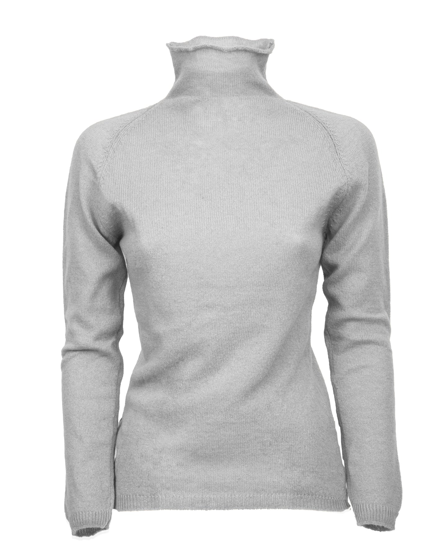 Womens Ultralight Cashmere Turtleneck Sweater Raglan Made In Italy Light Gray 1
