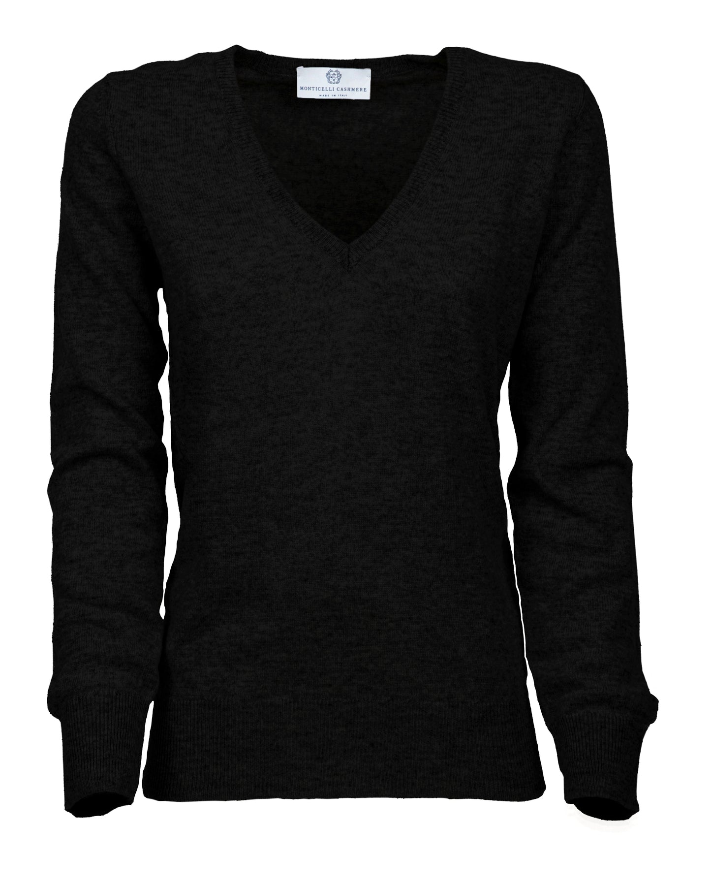 Womens V Neck Sweater Cashmere Black Made In Italy 1