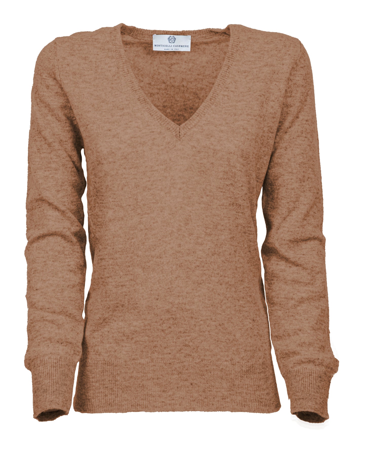 Womens V Neck Sweater Cashmere Camel Made In Italy 1