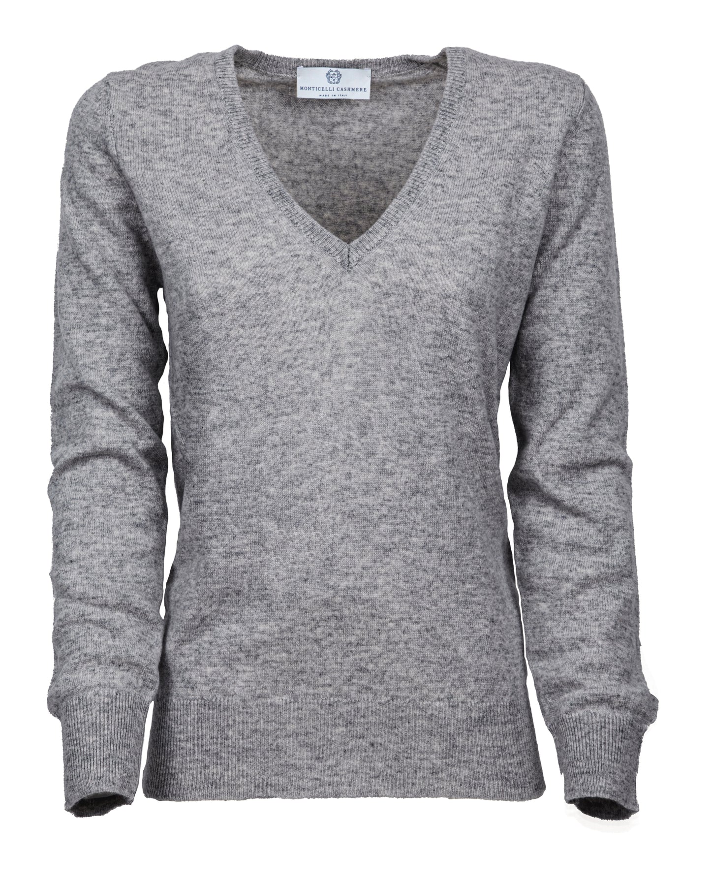 Womens V Neck Sweater Cashmere Melange Gray Made In Italy 1
