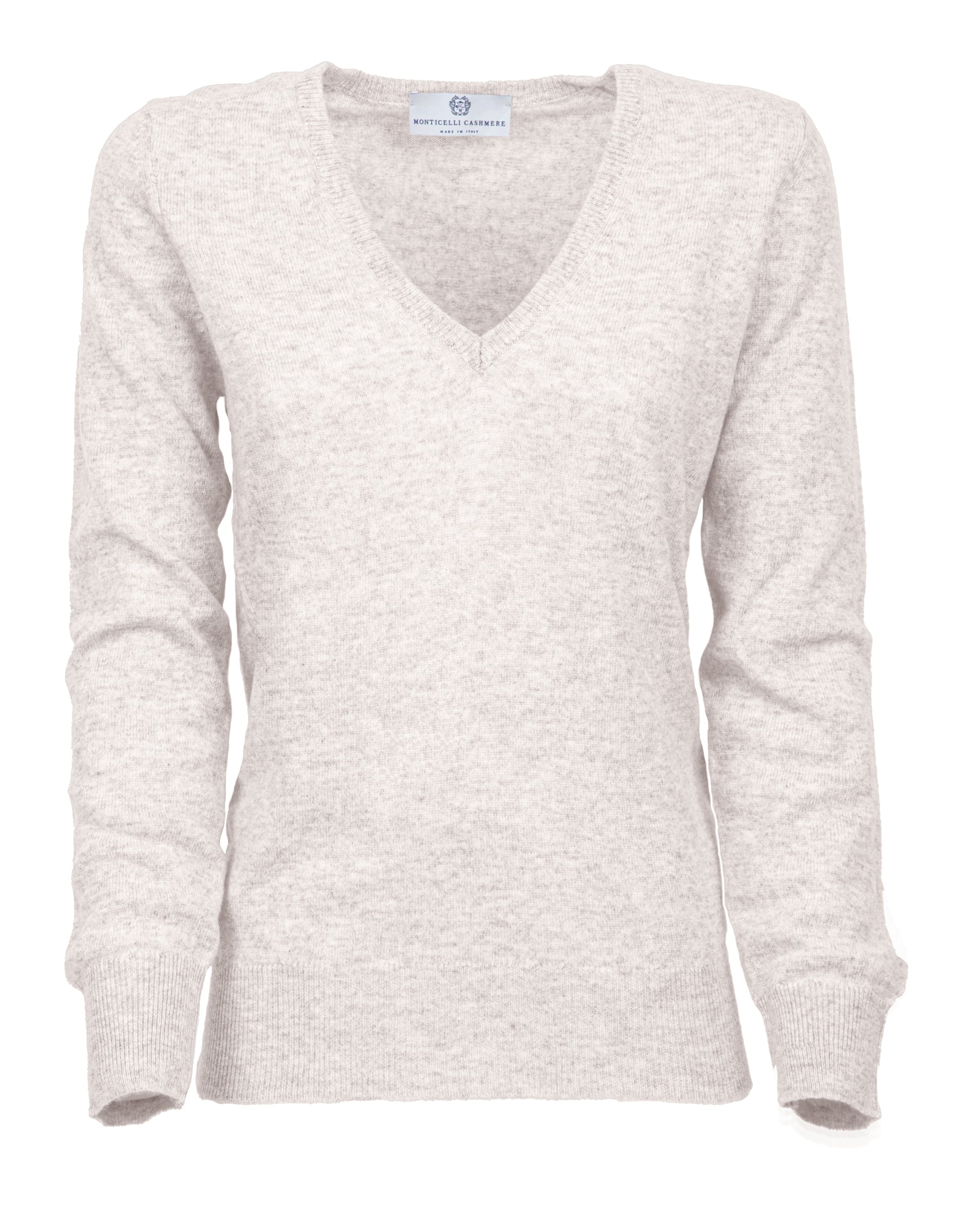 Womens V Neck Sweater Cashmere Off White Made In Italy 1