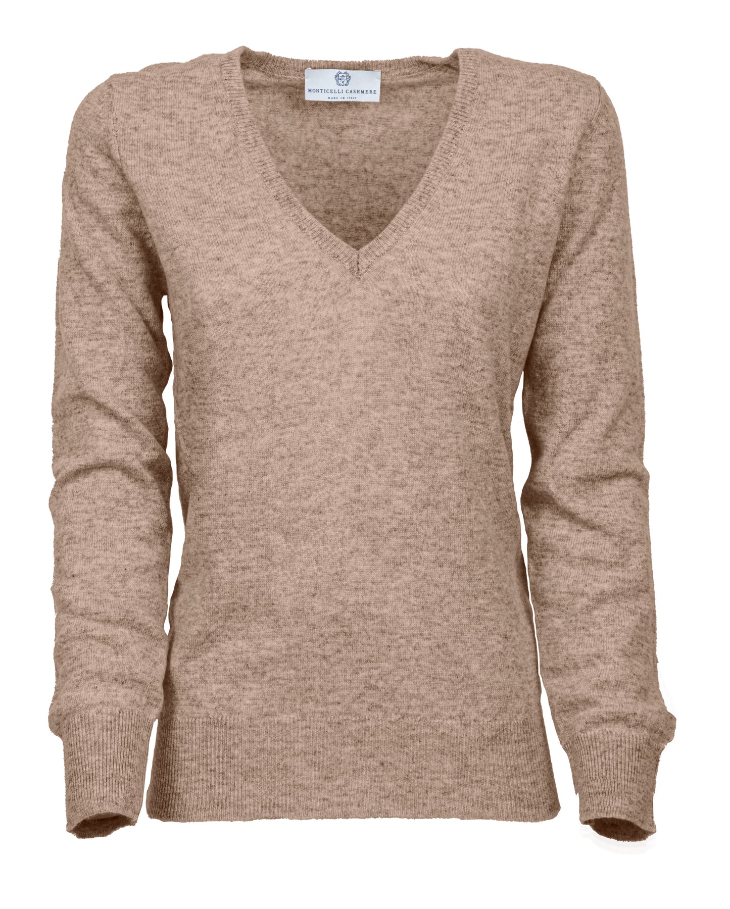Womens V Neck Sweater Cashmere Taupe Made In Italy 1