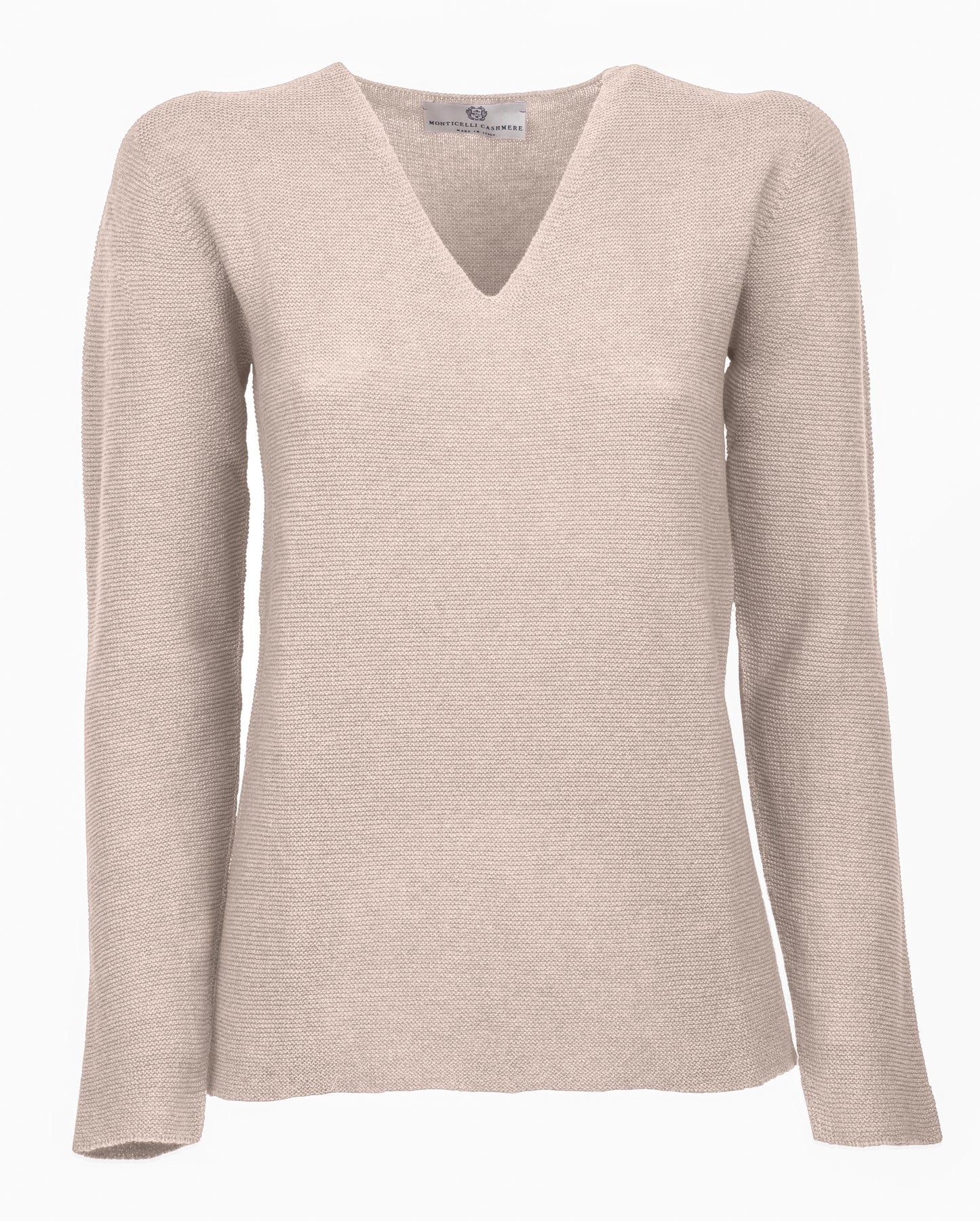 Womens V Neck Sweater Cashmere Links Stitch Beige Made In Italy 1