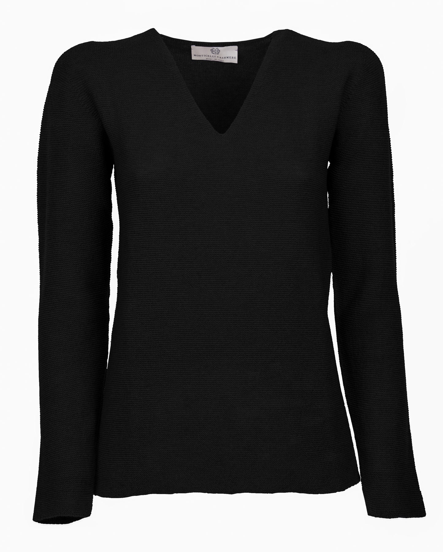 Womens V Neck Sweater Cashmere Links Stitch Black Made In Italy 1
