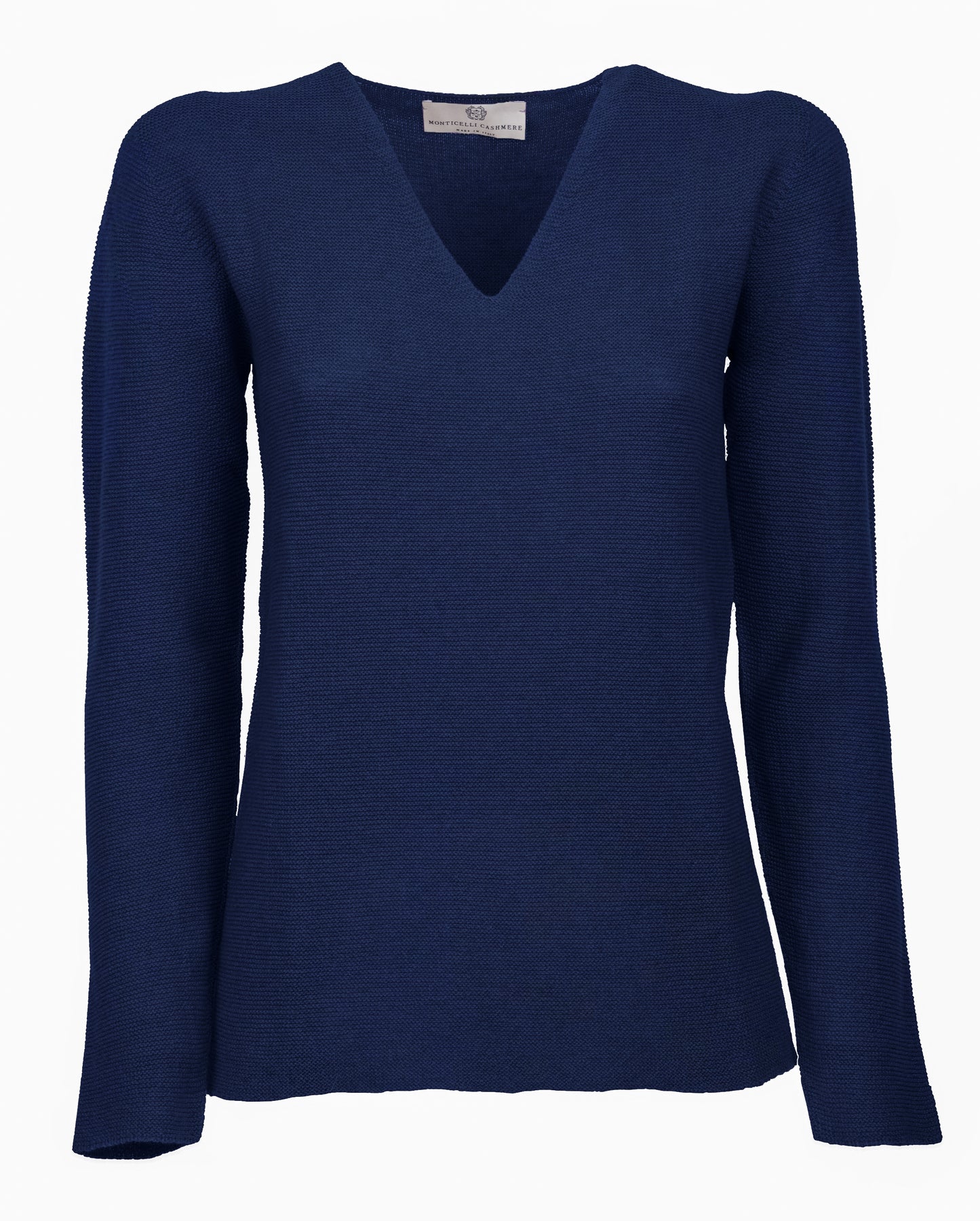 Womens V Neck Sweater Cashmere Links Stitch Melange Blue Made In Italy 1