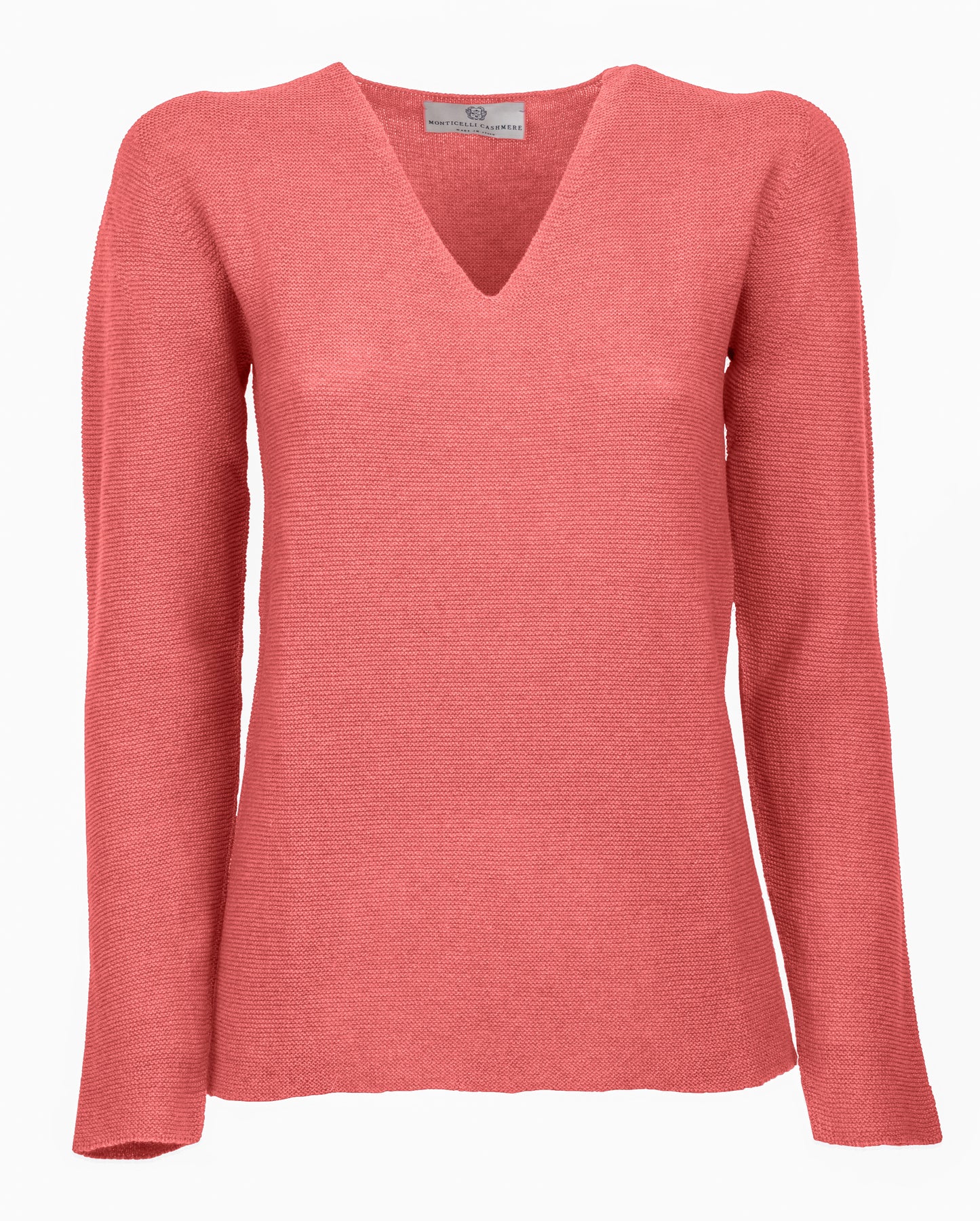 Womens V Neck Sweater Cashmere Links Stitch Coral Made In Italy 1