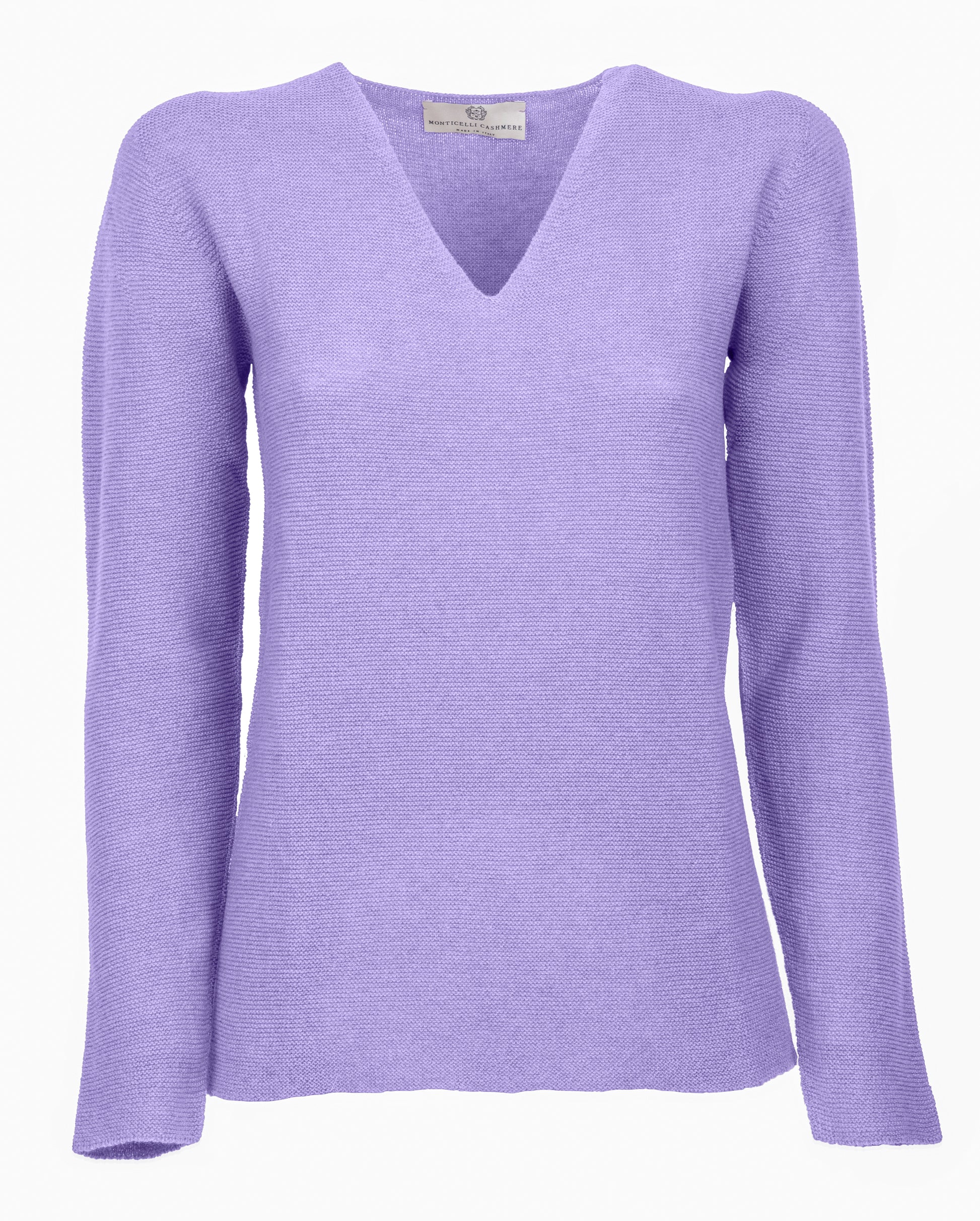 Womens V Neck Sweater Cashmere Links Stitch Lavender Made In Italy 6