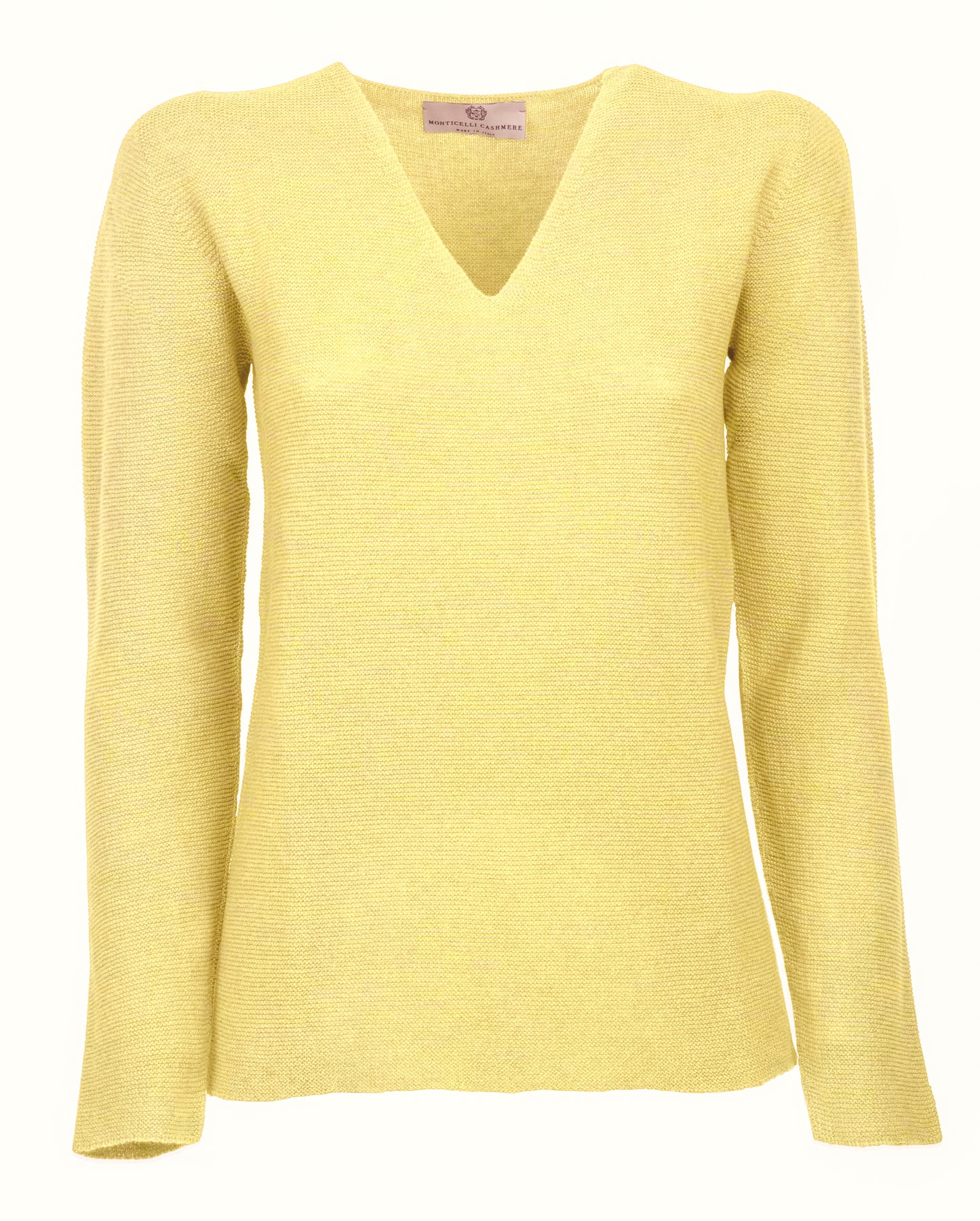 Womens V Neck Sweater Cashmere Links Stitch Lemon Made In Italy 1
