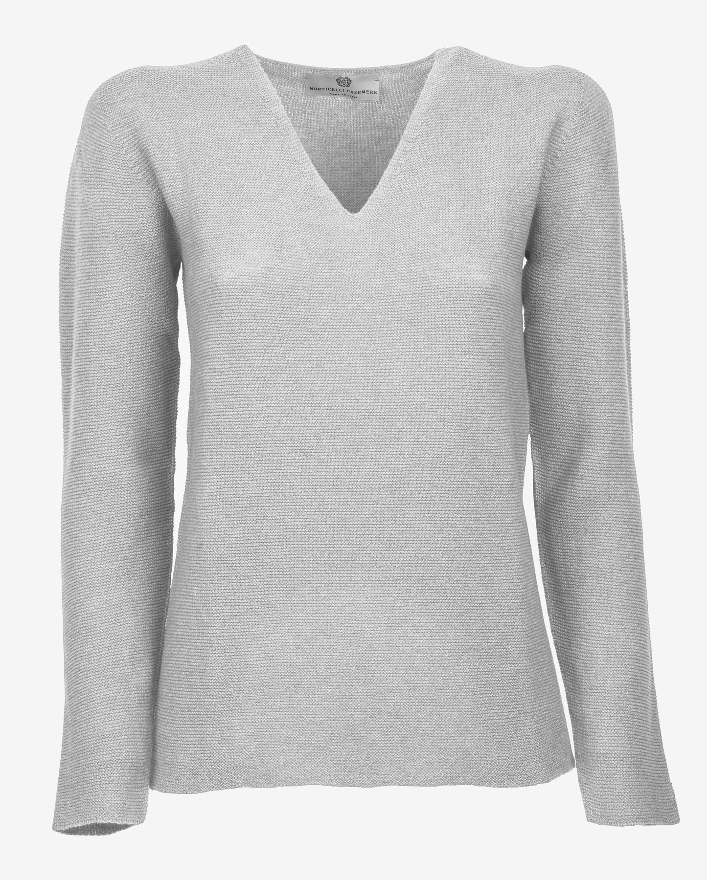 Womens V Neck Sweater Cashmere Links Stitch Light Gray Made In Italy 1