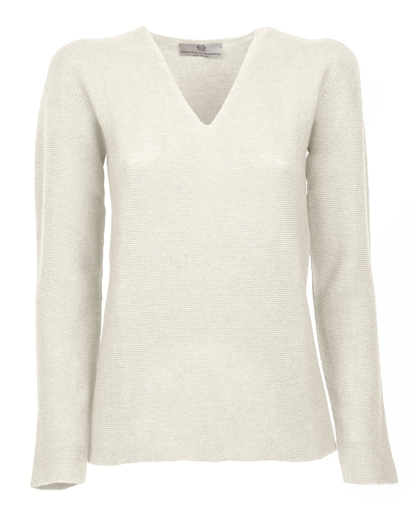 Womens V Neck Sweater Cashmere Links Stitch Milk White Made In Italy 1