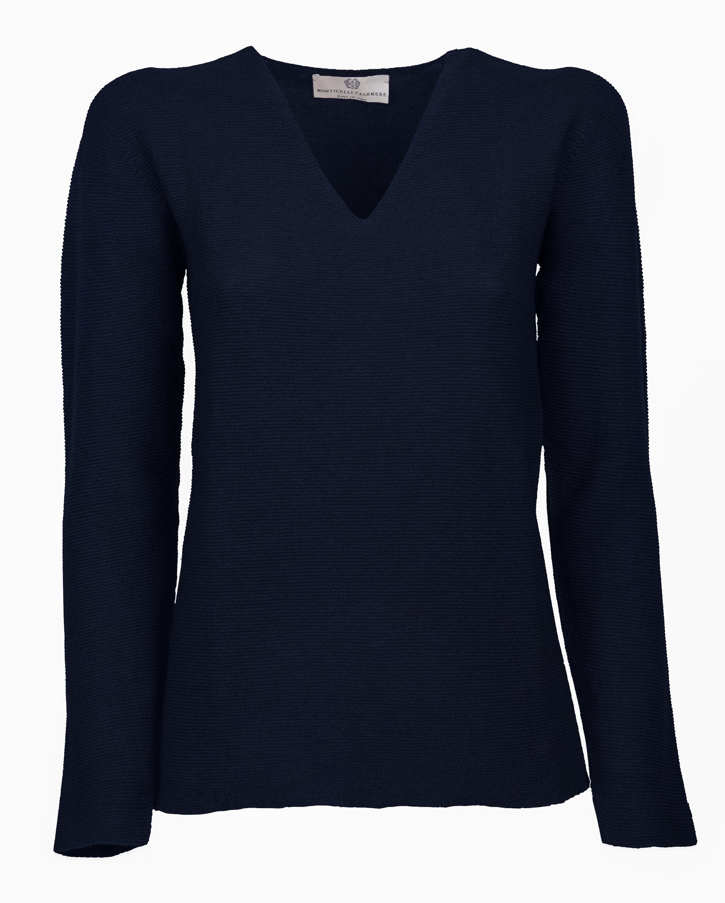 Womens V Neck Sweater Cashmere Links Stitch Night Blue Made In Italy 1