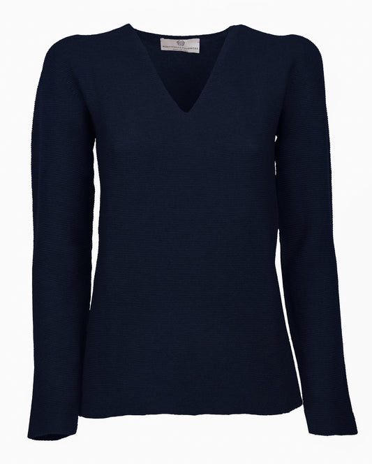 Womens V Neck Sweater Cashmere Links Stitch Night Blue Made In Italy 1