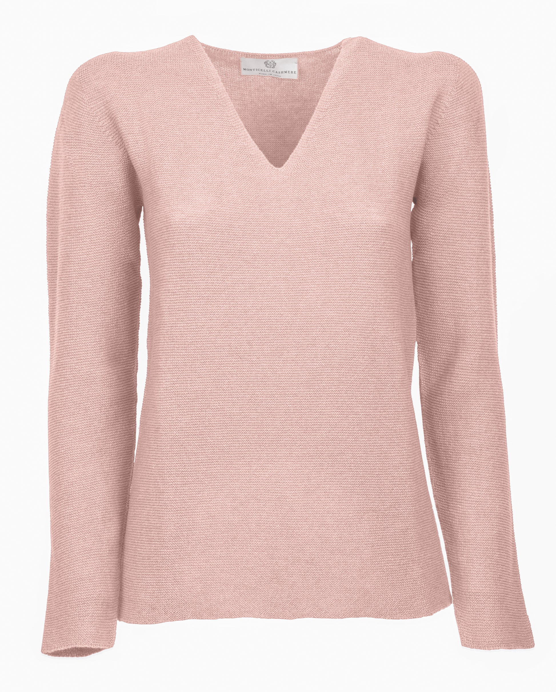 Womens V Neck Sweater Cashmere Links Stitch Peach Made In Italy 1