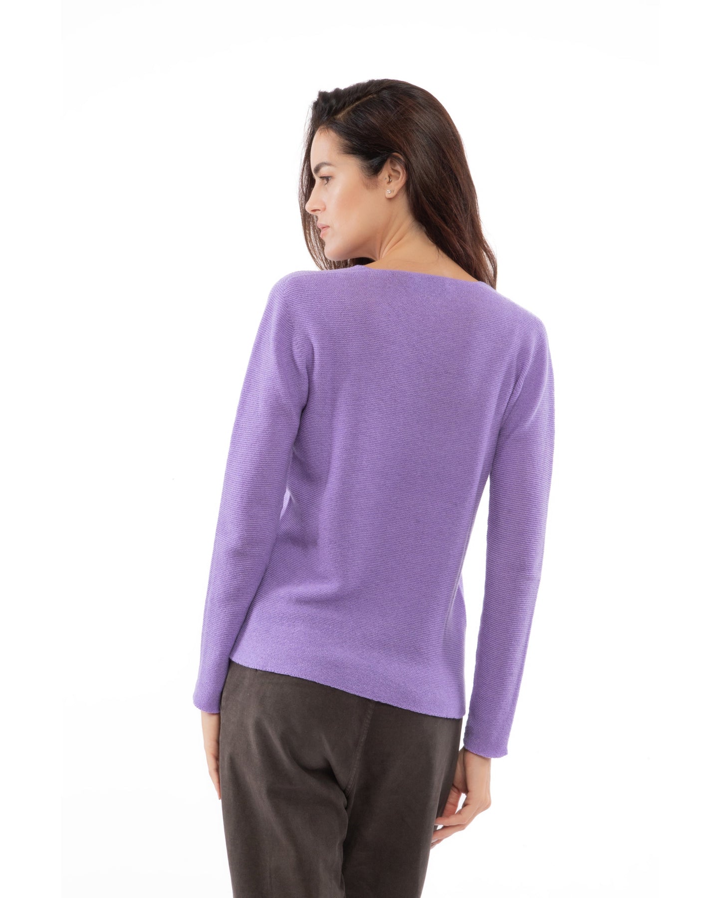 Womens V Neck Sweater Cashmere Links Stitch Lavender Made In Italy 7