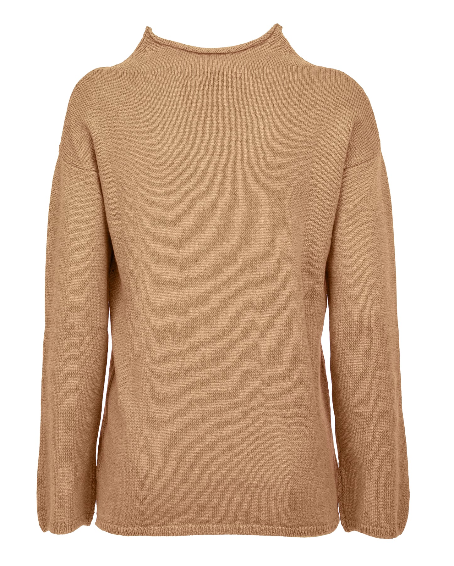 Womens Wide Funnel Turtleneck Sweater in Cashmere Lambswool Blen Made In Italy Camel 7