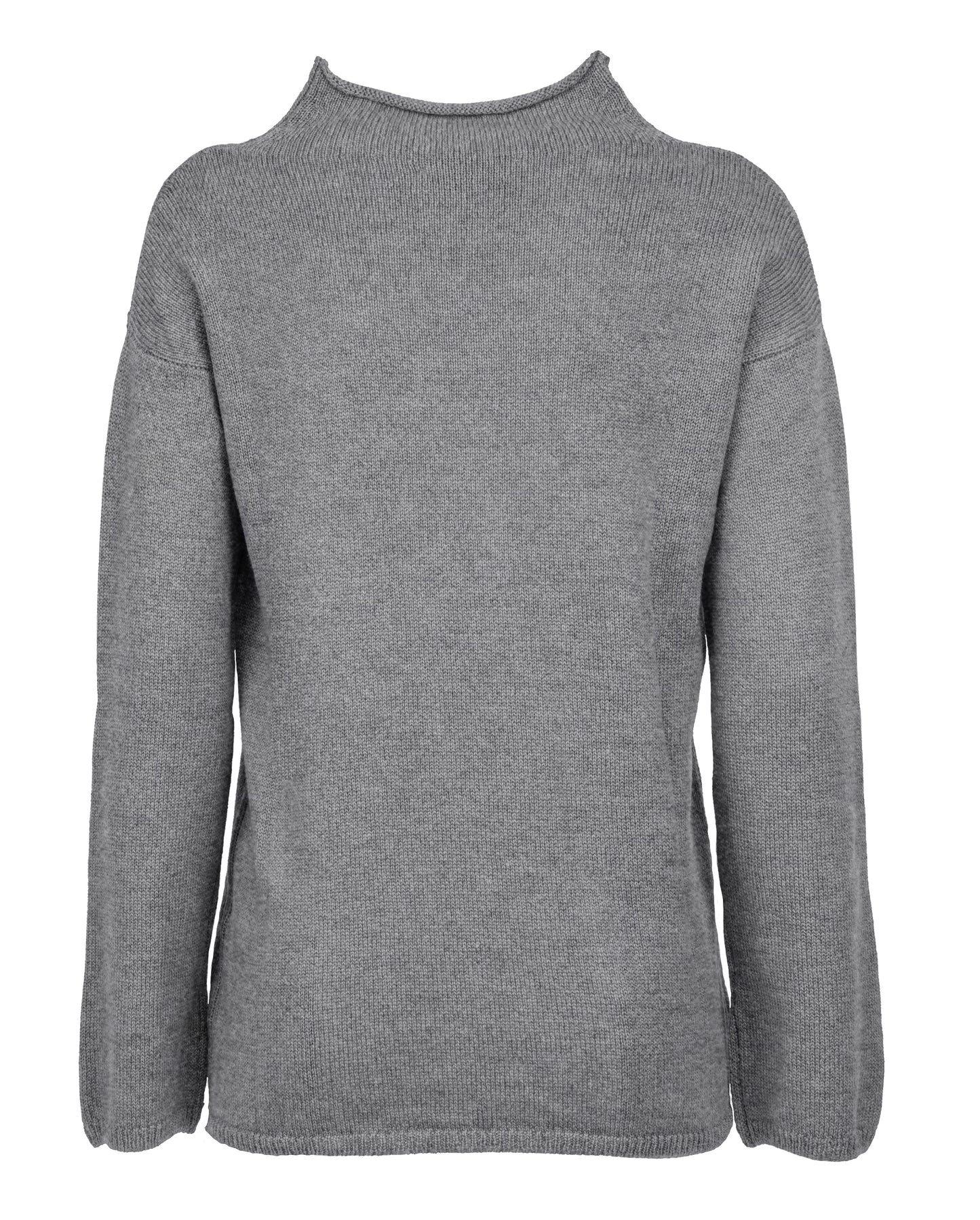 Womens Wide Funnel Turtleneck Sweater in Cashmere Lambswool Blen Made In Italy Dark Gray 2