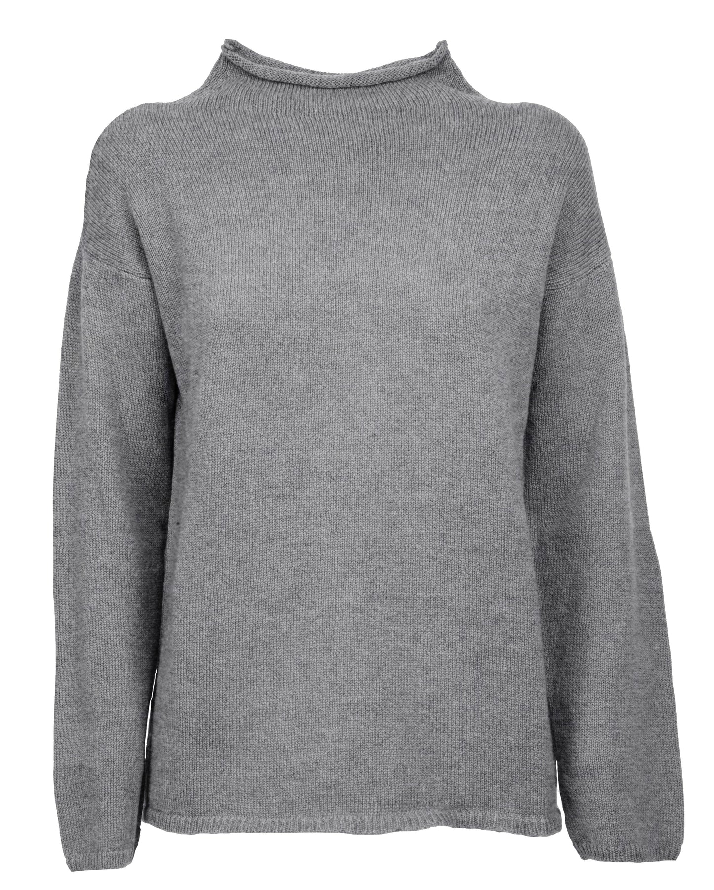 Womens Wide Funnel Turtleneck Sweater in Cashmere Lambswool Blen Made In Italy Dark Gray 1