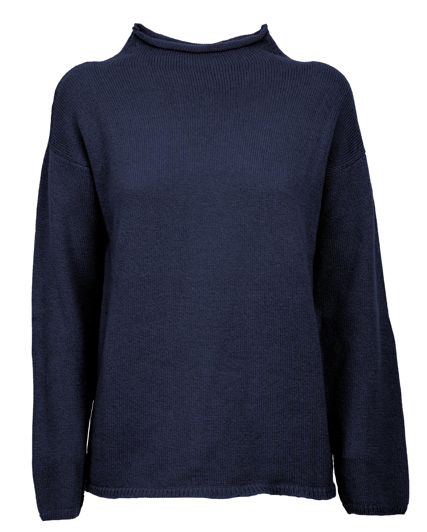 Womens Wide Funnel Turtleneck Sweater in Cashmere Lambswool Blen Made In Italy Night Blue 1