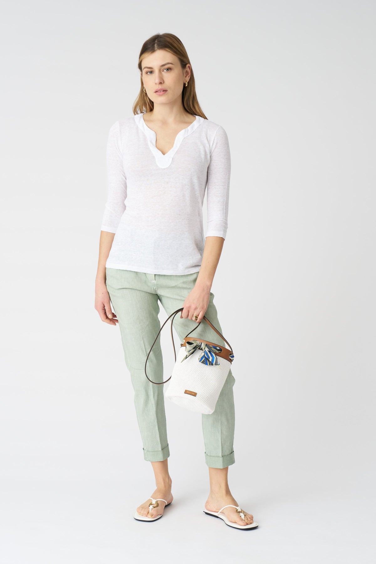 Women's Kara Linen T-Shirt – White, view 3
