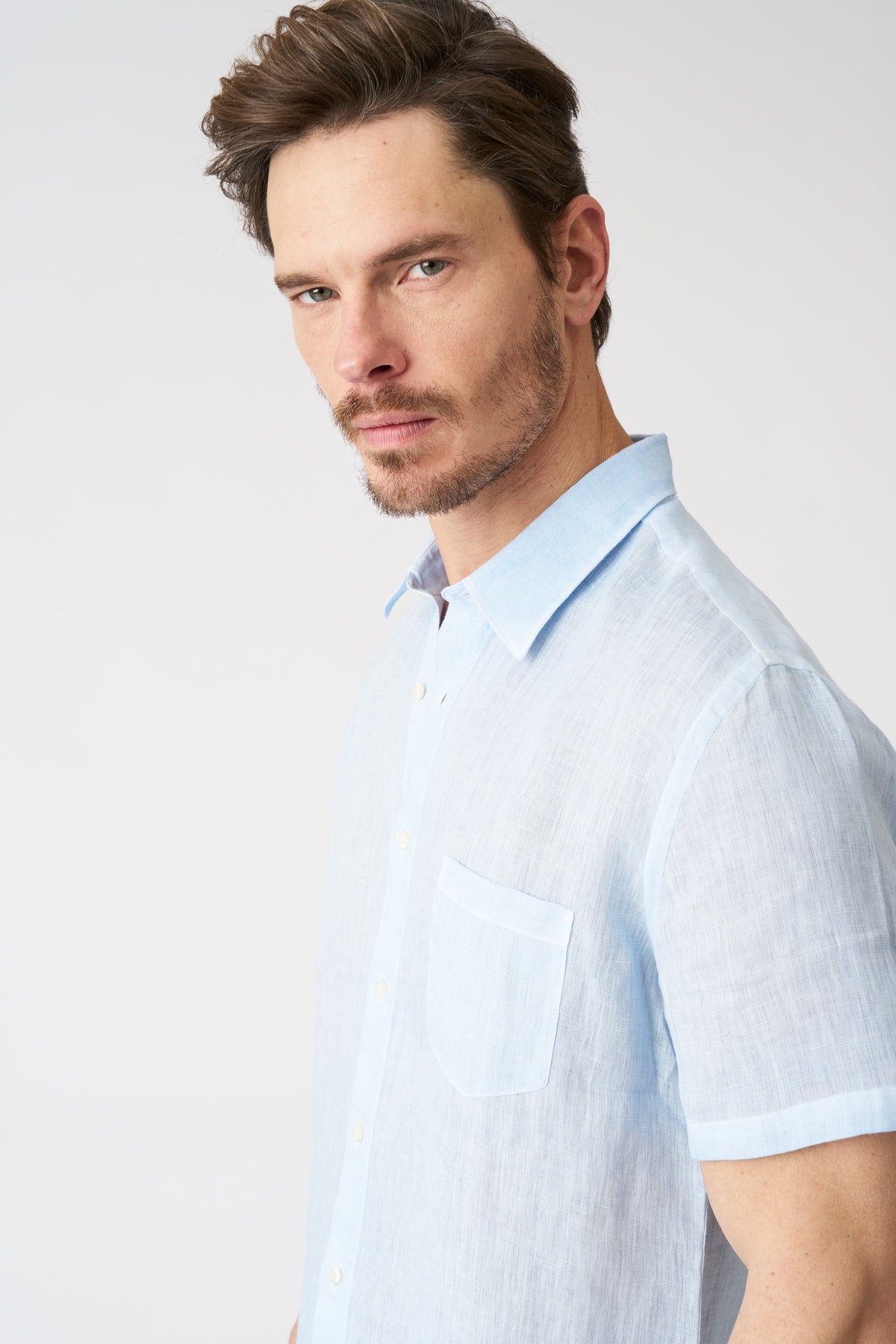 Men's Regular Fit Linen Shirt with Pocket – Sea Soft Fade, view 2