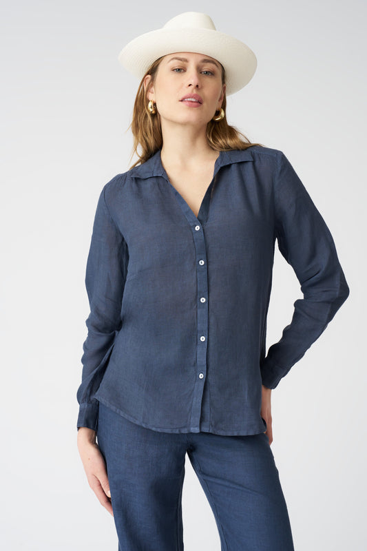 Women's Lily Linen Shirt – Navy Fade, view 1