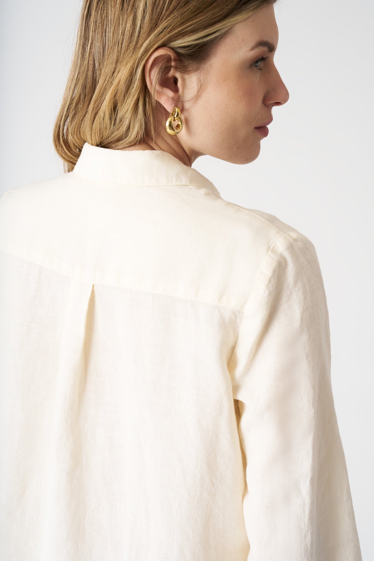 Women's Linen Relaxed Long Shirt Dress – Ecru, view 2