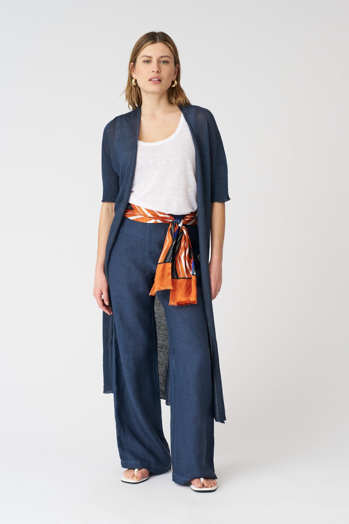 Women's Long Linen Duster Cardigan – Navy Fade, view 1