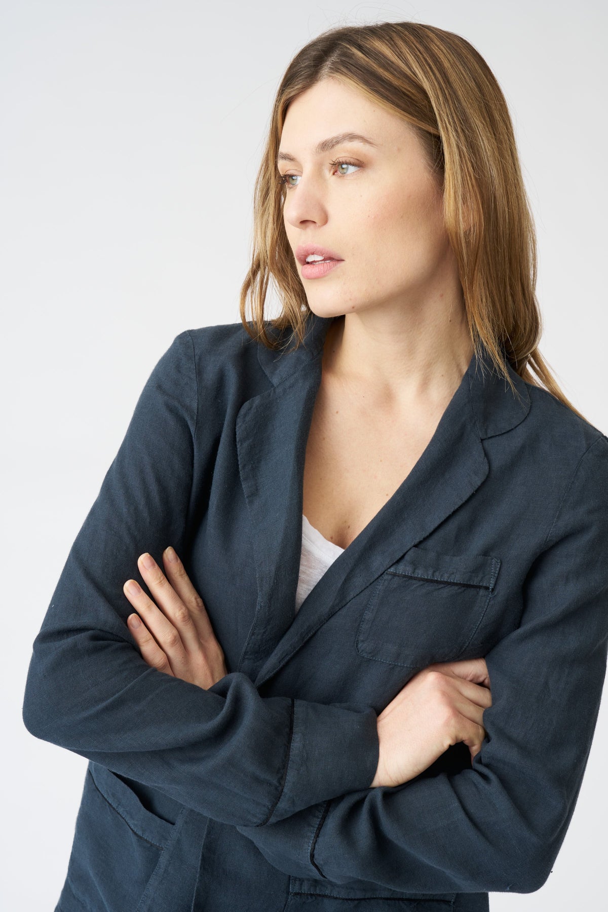 Women's Linen Relaxed Blazer – Night Blue, view 2
