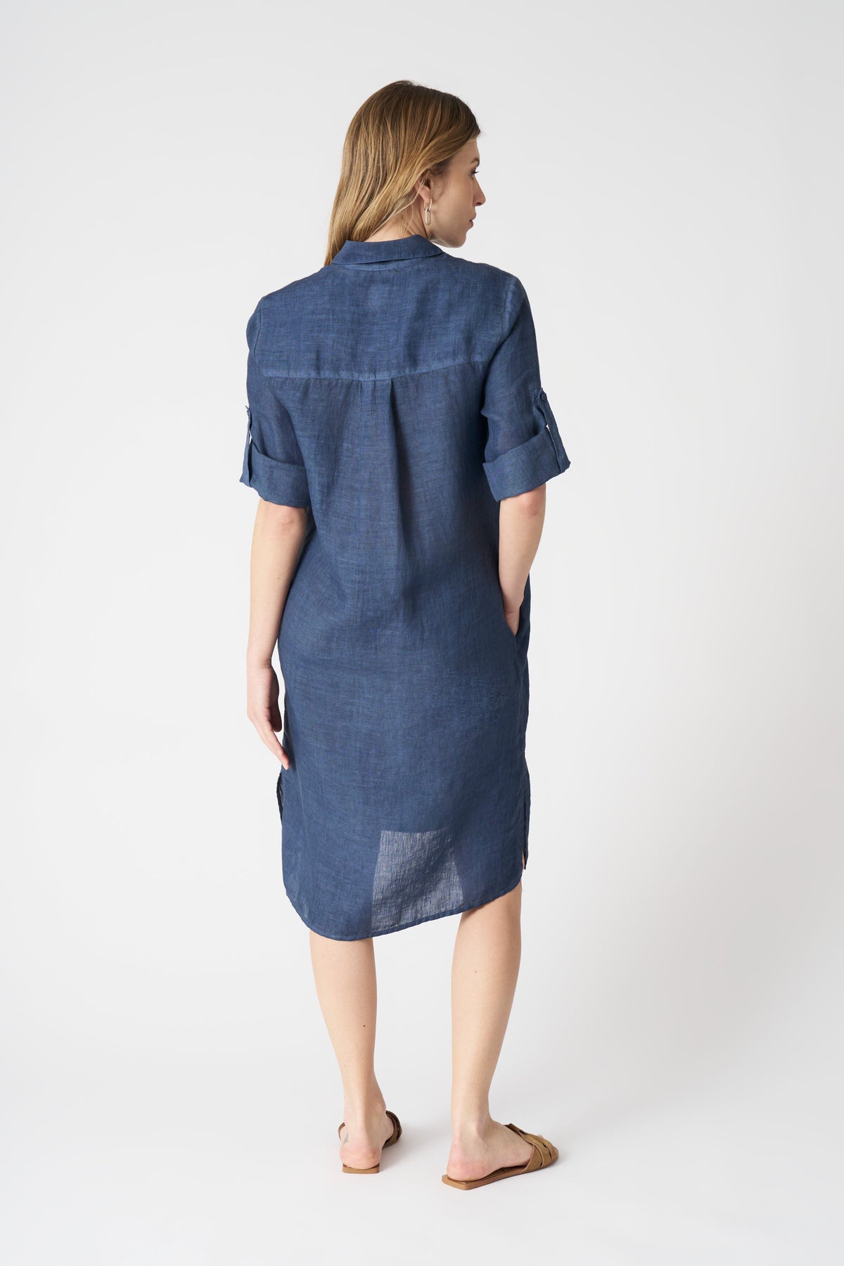 Women's Linen Blouse Dress – Navy Fade, view 3