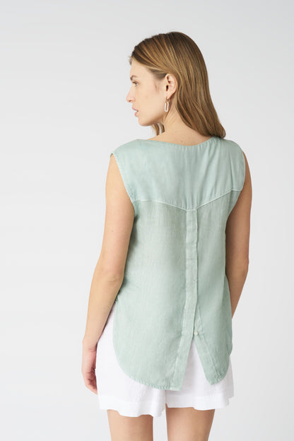 Women's Linen Tank Blouse – Pistache, view 4