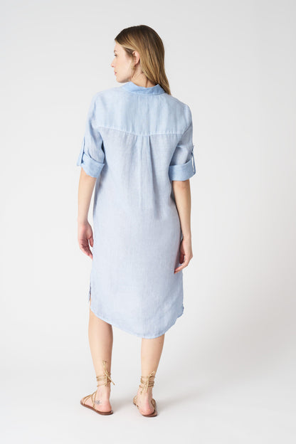 Women's Linen Blouse Dress – Sea Soft Fade, view 3