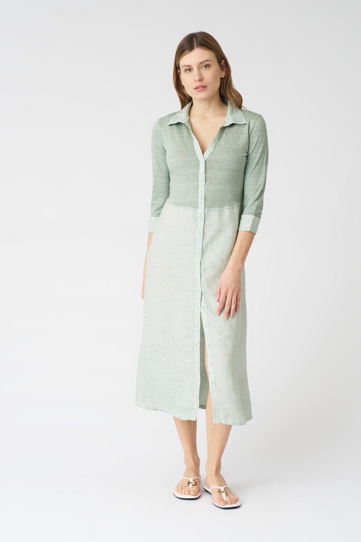 Women's 'Kat' Linen Shirt Dress – Pistache Soft Fade, view 1