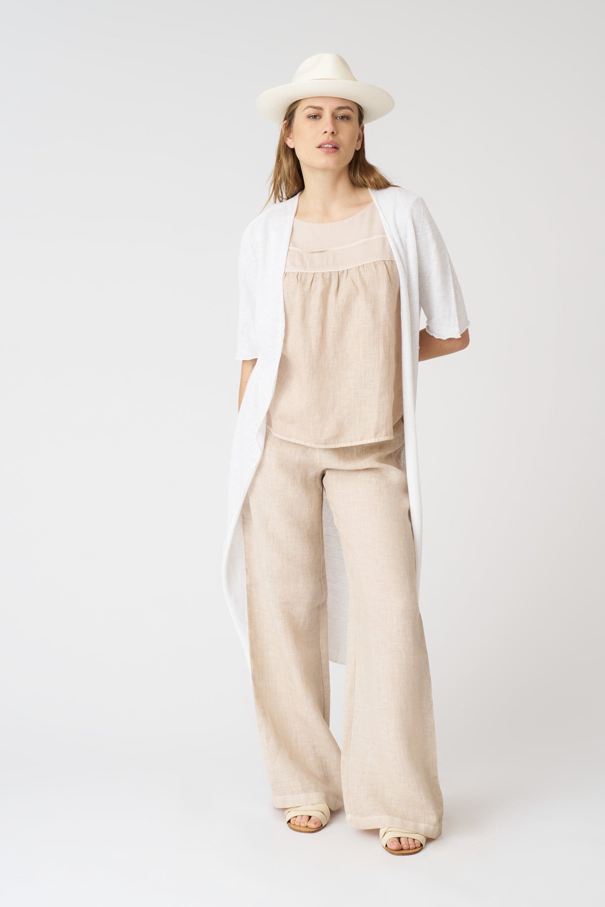 Women's Long Linen Duster Cardigan – White, view 1