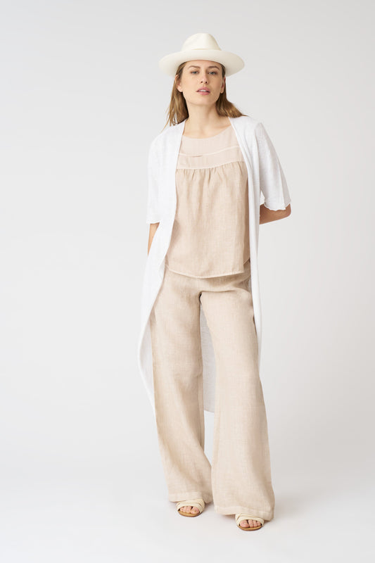Women's Long Linen Duster Cardigan – White, view 1