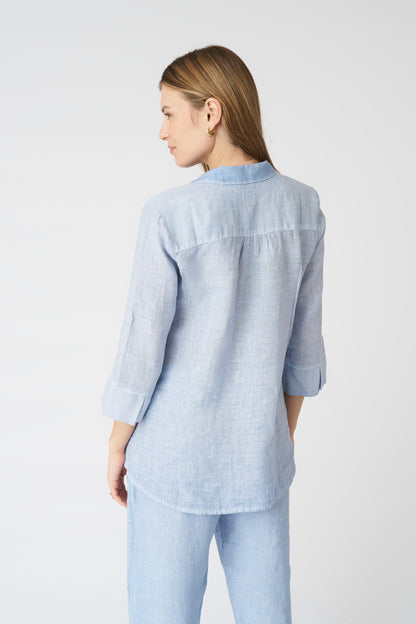 Women's Linen Regular-Fit V-Neck Shirt – Sea Soft Fade, view 4