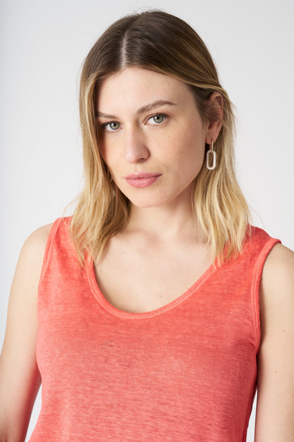 Women's Linen Relaxed-Fit Tank Top – Coral Soft Fade, view 2