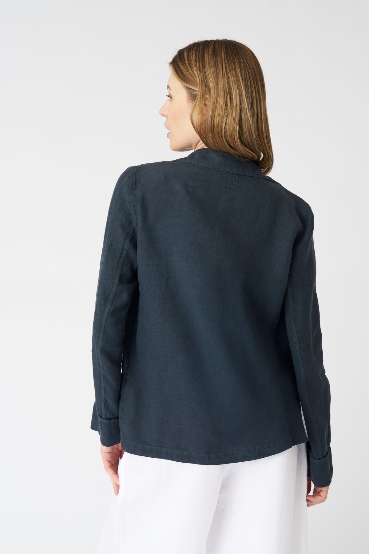 Women's Linen Relaxed Blazer – Night Blue, view 4