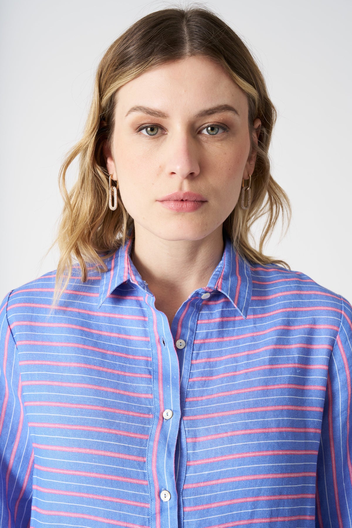Women's Striped Linen Shirt Dress – Washed Sky, view 4