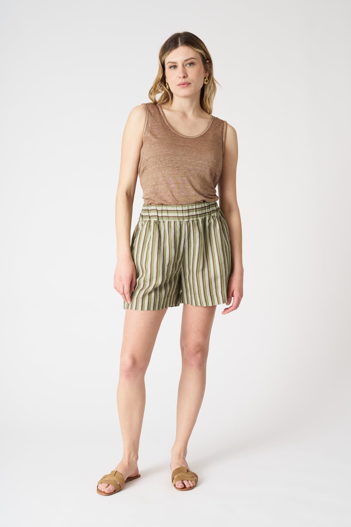Women's Linen Striped Shorts – Washed, view 1