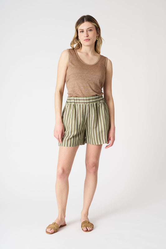 Women's Linen Striped Shorts – Washed, view 1