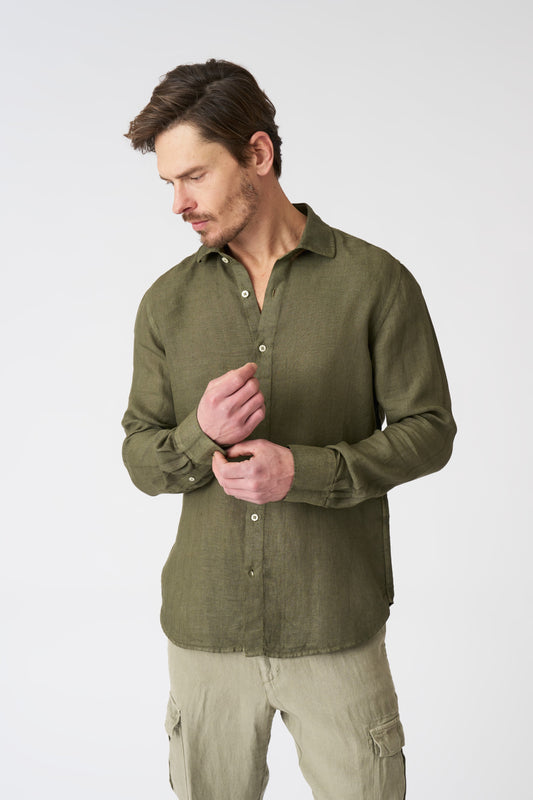 Men's Slim Fit Linen Shirt – Caffe Soft Fade, view 1
