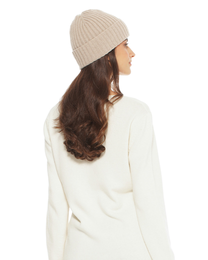 Monticelli Pure Cashmere Ribbed Hat Beige 3