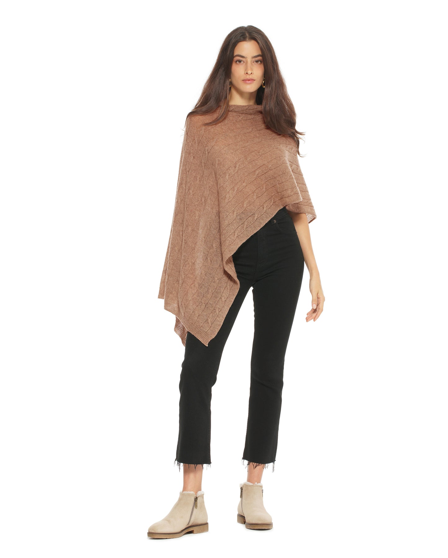 Women's Pure Cashmere Cable Knit Poncho Camel