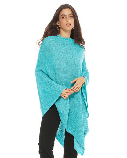 Women's Pure Cashmere Cable Knit Poncho Cyan