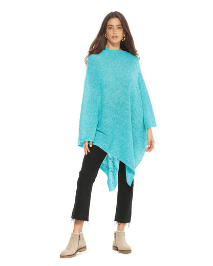 Women's Pure Cashmere Cable Knit Poncho Cyan