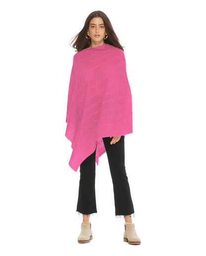 Women's Pure Cashmere Cable Knit Poncho Fuchsia