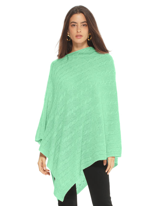 Women's Pure Cashmere Cable Knit Poncho Kiwi