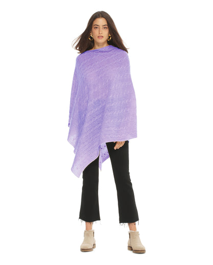 Women's Pure Cashmere Cable Knit Poncho Lavender