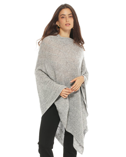 Women's Pure Cashmere Cable Knit Poncho Light Gray