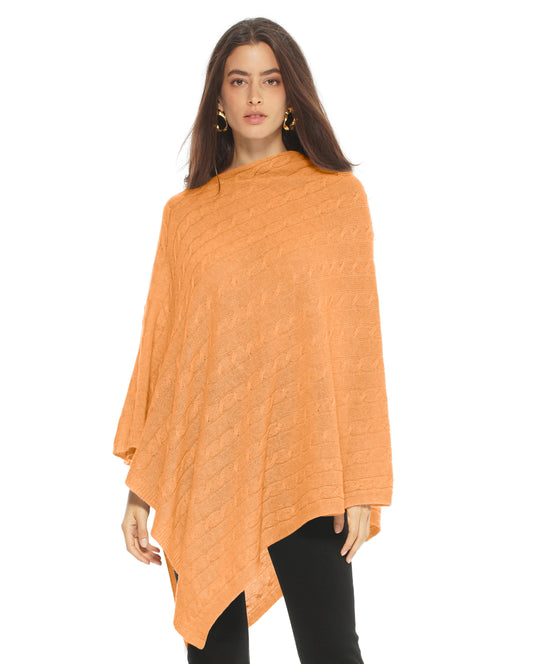 Women's Pure Cashmere Cable Knit Poncho Orange